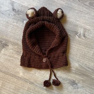 Kids Brown Bear Hooded Crochet Hat - handmade